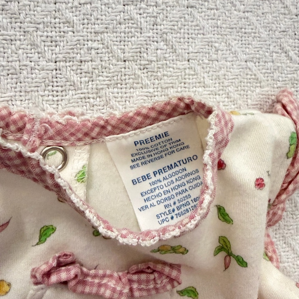 Peter Rabbit Beatrix Potter Embroidered Floral Pink and White Gingham Romper - Picture 3 of 6